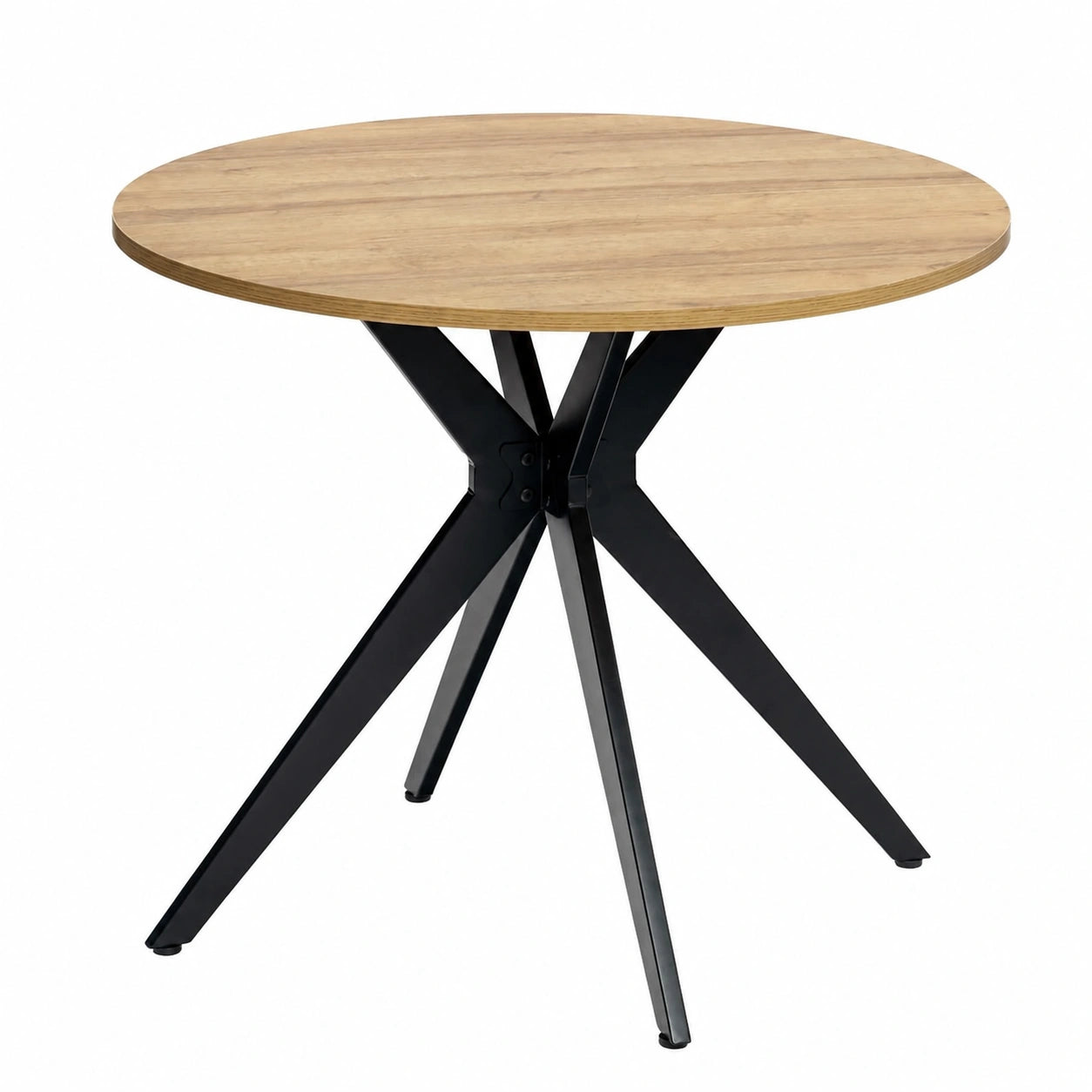 Moderner Runder Esstisch aus Eiche für 4 Personen, 100x100x75cm, geeignet für Küche, Wohnzimmer und Büro, Eichenholz und Schwarz