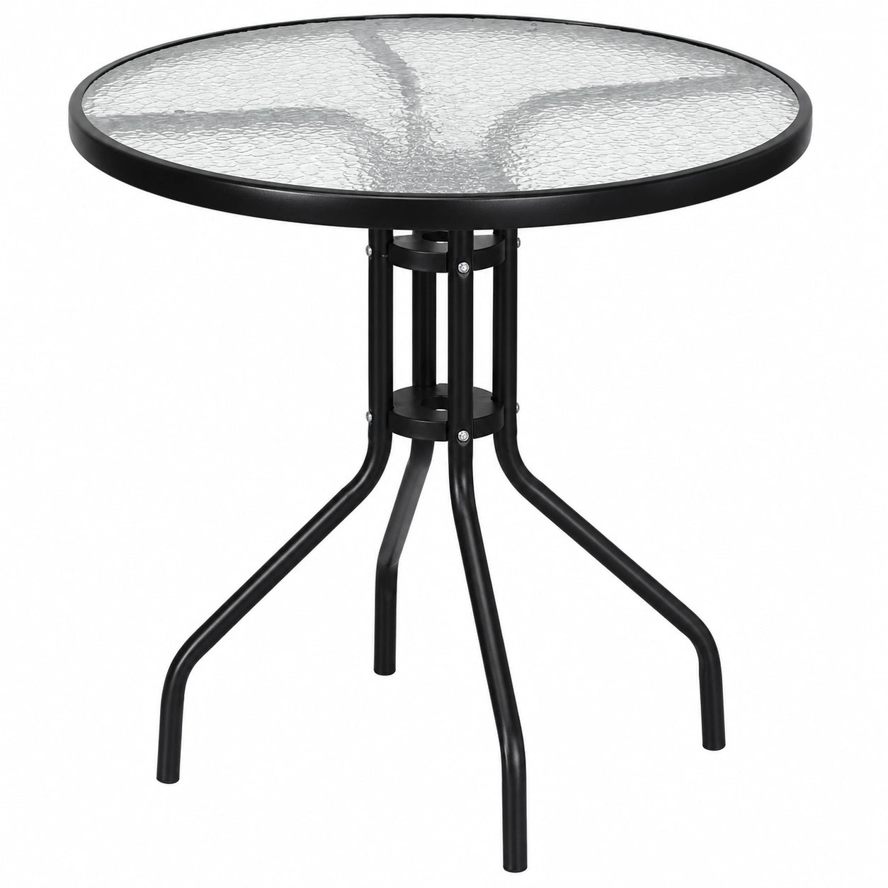 Runder Gartentisch Ø 90 cm in Schwarz – Robuster Outdoor-Esstisch aus Stahl & Glas – Platz für bis zu 4 Personen