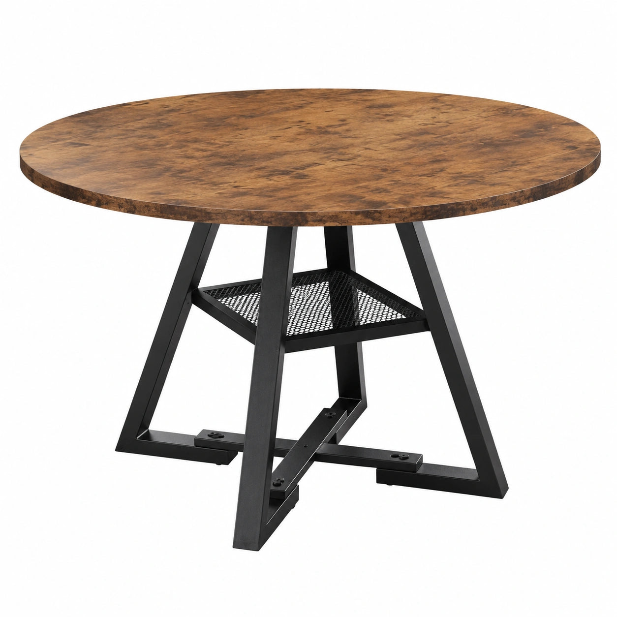 Moderner Runder Esstisch aus Holz für 4-6 Personen mit Ablage, 120 cm, Dunkelbraun und Khaki