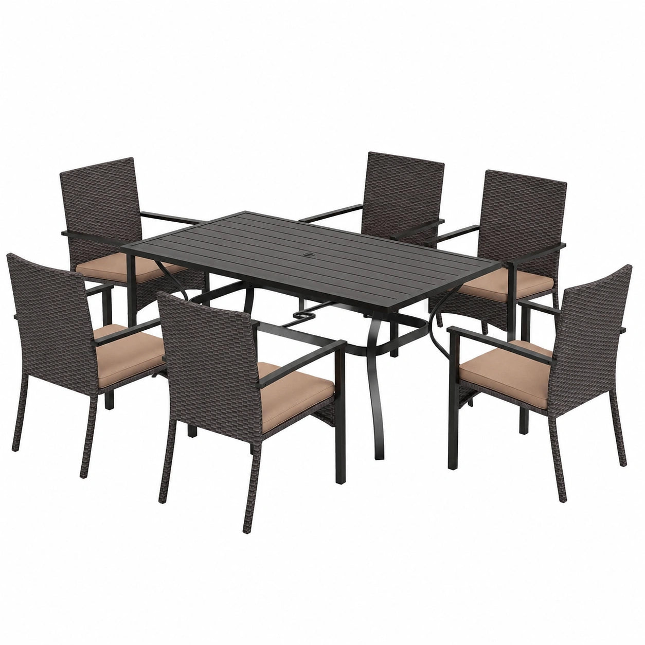 Elegantes Rattan Gartenmöbel Set mit Verstellbarem Sonnenschirmloch, Wetterfeste Sitzgruppe für Terrasse