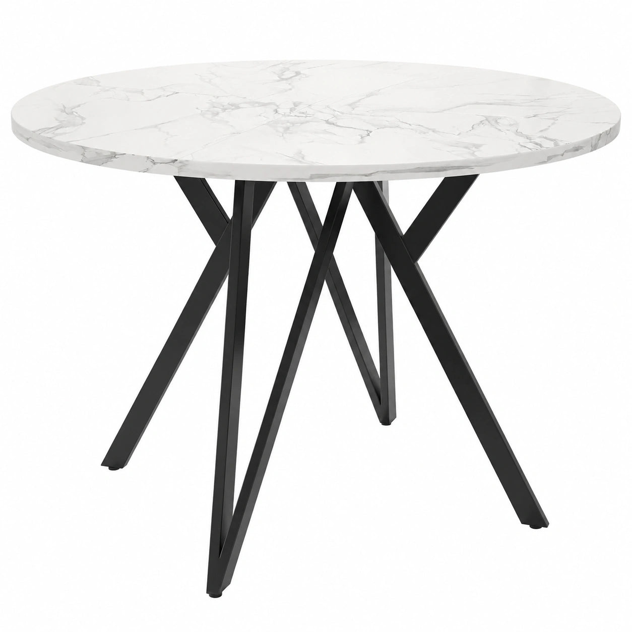 Runder Merax Esstisch 100 cm, 4 Personen, Metallrahmen, verstellbare Beine, MDF-Marmor, für Küche und Wohnzimmer, Weiß/Schwarz
