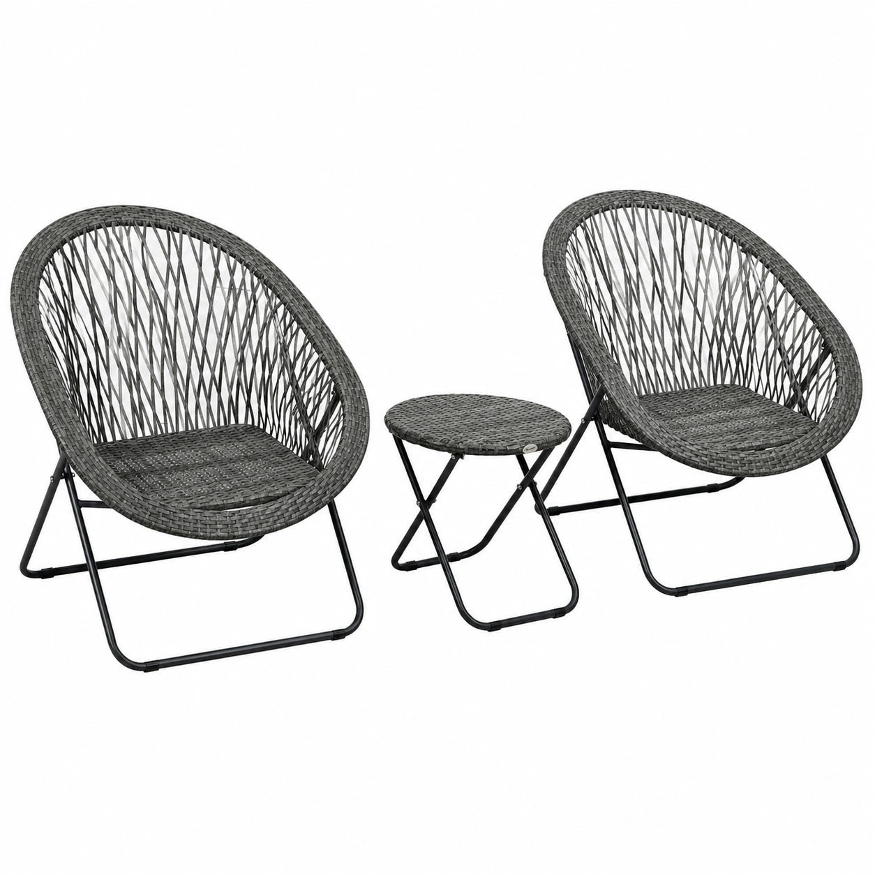 Outsunny 3-teiliges Polyrattan Balkonmöbelset, klappbar, für 2 Personen, wetterfeste Gartenstühle und Tisch, ideal für Garten und Balkon, Grau