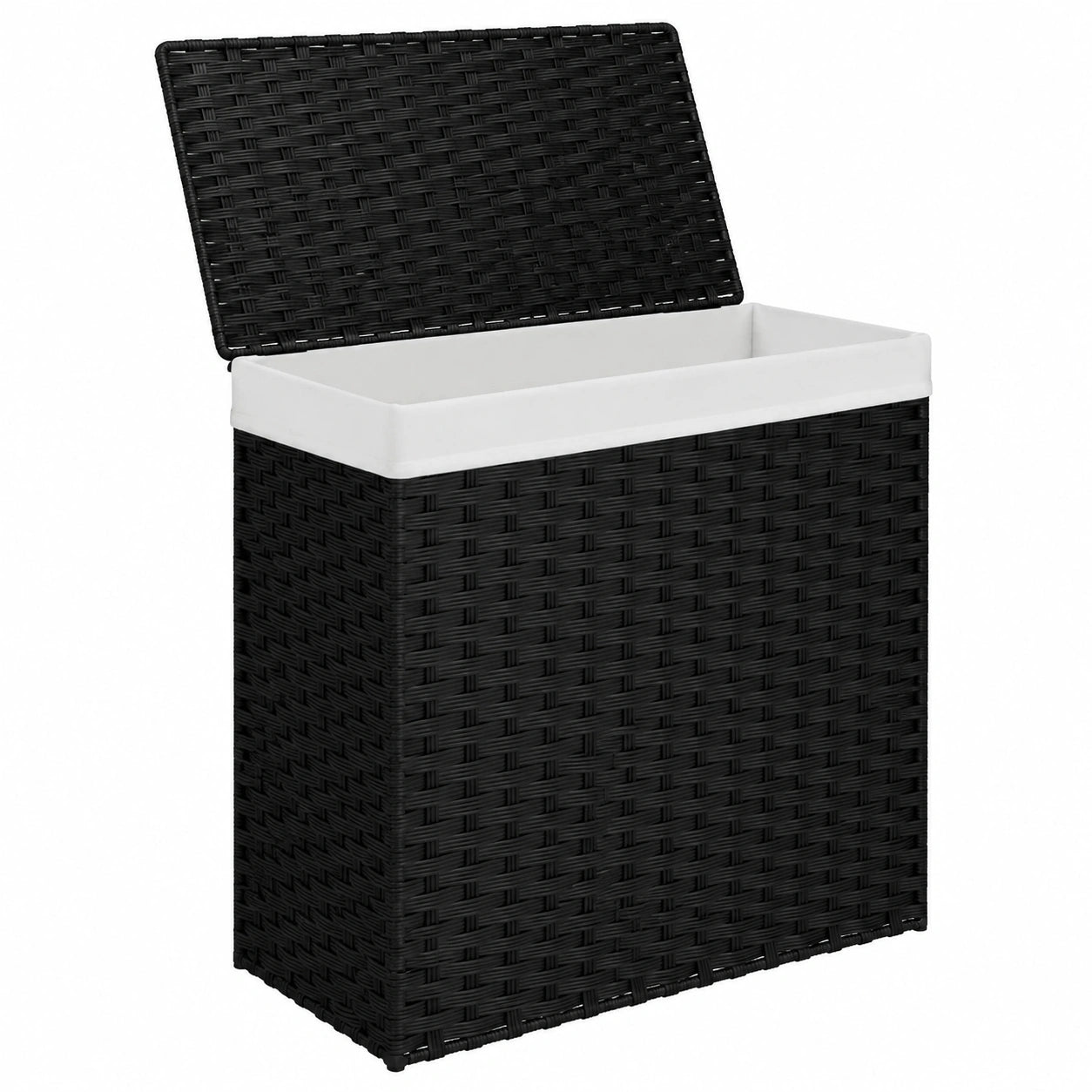 Homgoday Polyrattan Wäschekorb 2 Fächer Schwarz 53x35x57 cm für Wohnzimmer & Büro