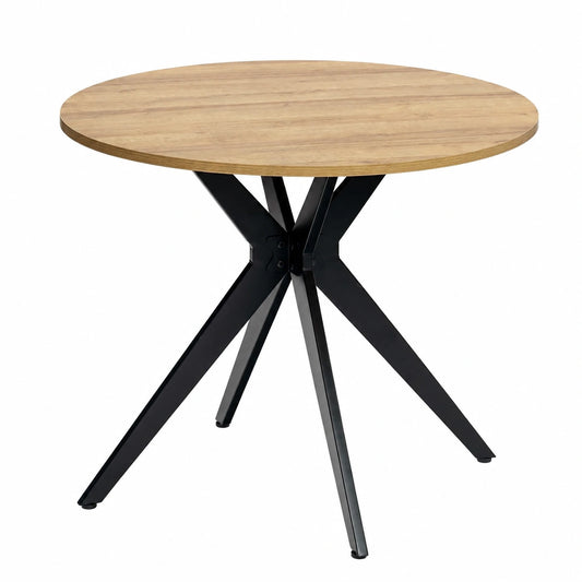 Moderner Runder Esstisch aus Eiche für 4 Personen, 100x100x75cm, geeignet für Küche, Wohnzimmer und Büro, Eichenholz und Schwarz