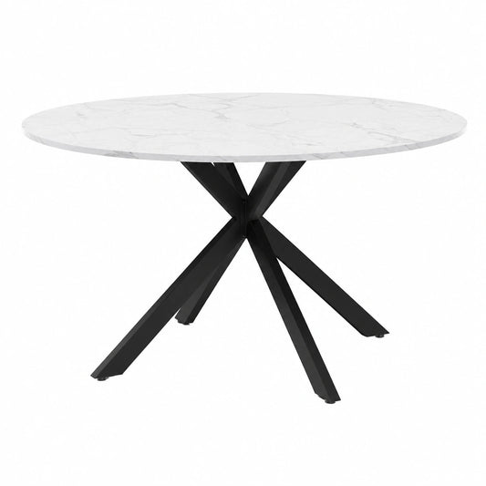 IDMarket - Runder ausziehbarer Esstisch ALIX für 4-8 Personen, Spinnenbeine aus schwarzem Metall, Tischplatte in Marmoroptik, 110-150 cm