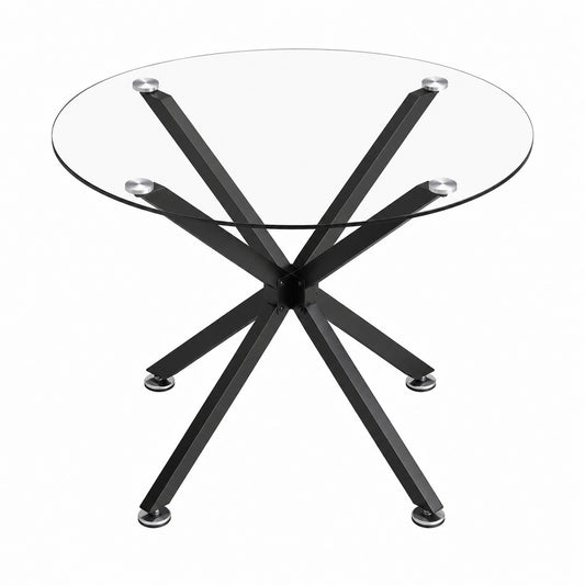 Moderner Runder Esstisch aus Sicherheitsglas mit Metallbeinen, Ø90 cm, Platzsparend für 1–4 Personen, Stilvoller Tisch für Ess- und Wohnzimmer, Schwarz