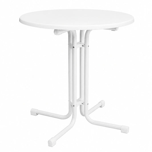 Klapptisch für Garten und Balkon, Rund Ø 80 cm, Weiß, Stabil und Vielseitig