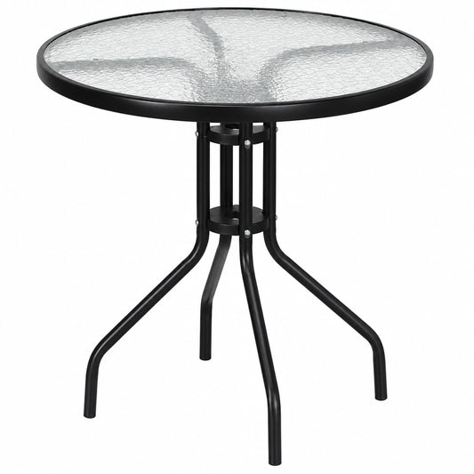 Runder Gartentisch Ø 90 cm in Schwarz – Robuster Outdoor-Esstisch aus Stahl & Glas – Platz für bis zu 4 Personen
