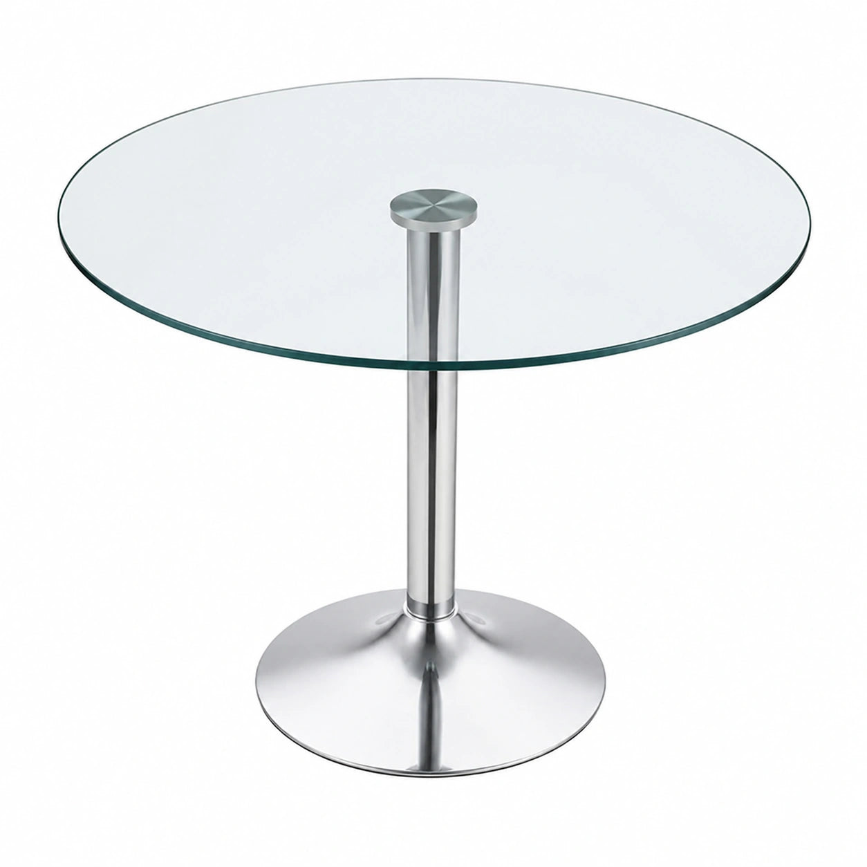 Moderner Runder Esstisch aus Glas mit verchromtem Sockel, 70cm