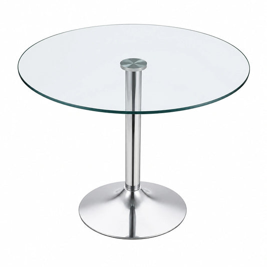 Moderner Runder Esstisch aus Glas mit verchromtem Sockel, 70cm