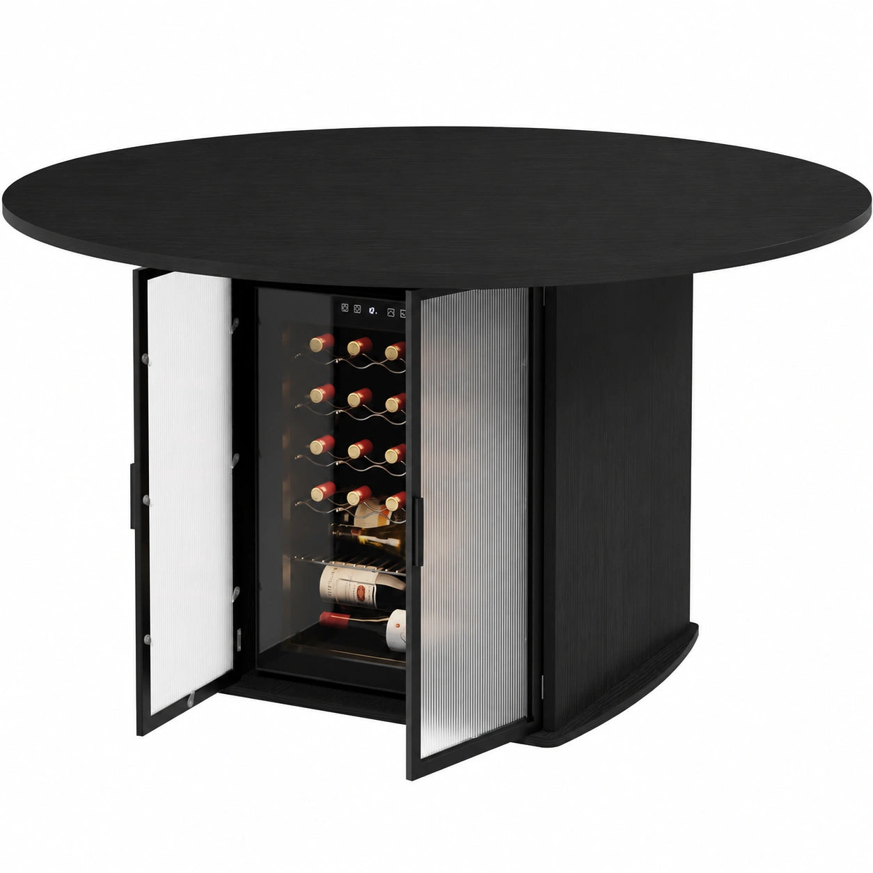 Runder Esstisch mit integriertem Kühlschrank, Marmor-Optik, für 4-6 Personen, weiß, 120 cm