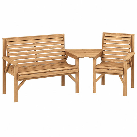 3-teiliges Gartenmöbelset aus Naturholz mit Sonnenschirmhalterung