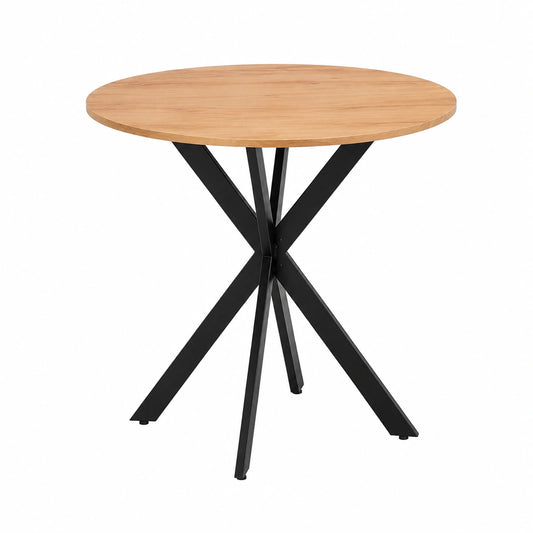 Runder Esstisch aus Eichenholz Ø 70 cm mit Metallkreuzgestell, Moderner Bistrotisch