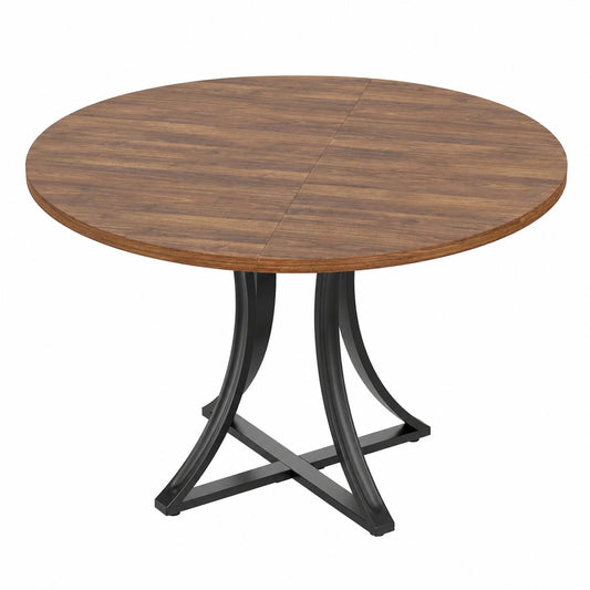 Moderner runder Esstisch 100 cm, Holzoptik Eiche, Metallgestell, für 4-6 Personen, ideal für Wohnzimmer oder Esszimmer