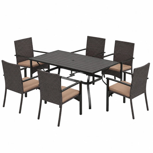 Elegantes Rattan Gartenmöbel Set mit Verstellbarem Sonnenschirmloch, Wetterfeste Sitzgruppe für Terrasse