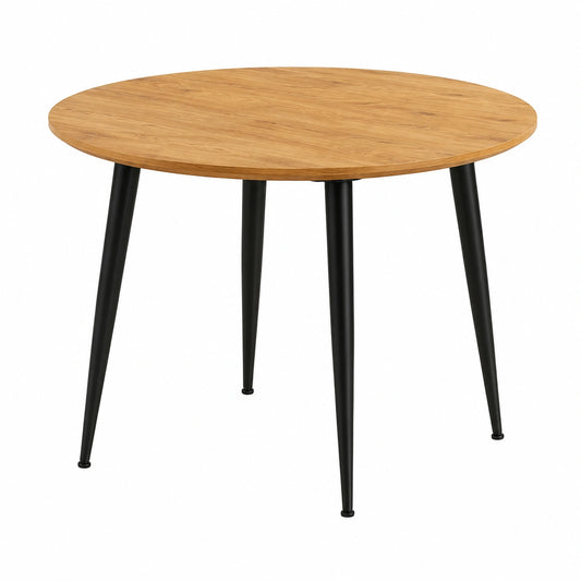 Runder Esstisch 100 cm, Eiche Dekor, Metallgestell, ideal für kleine Räume