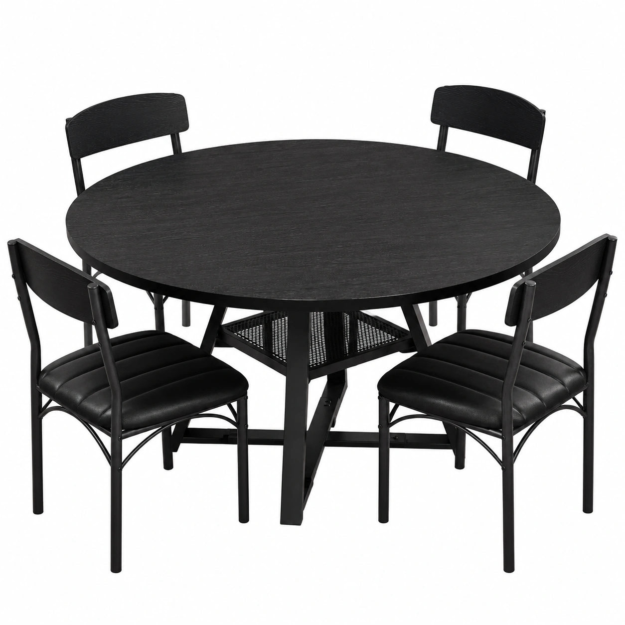 Modernes Esszimmer-Set: Runder Tisch mit 4 Stühlen, 5-teilig, für Küche und Wohnzimmer, schwarz