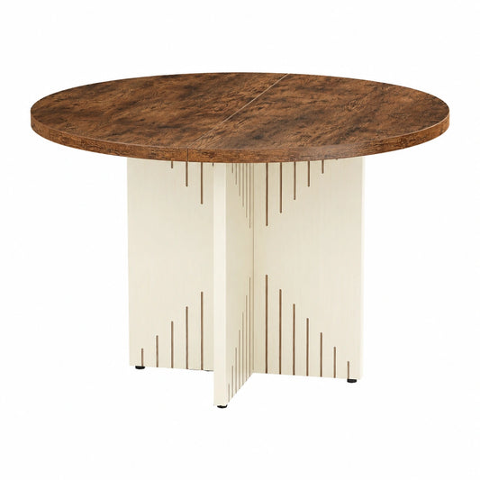 LITTLE TREE Runder Küchentisch, 100cm Esszimmertisch aus Holz, MDF-Platte für 4-6 Personen, Braun/Beige