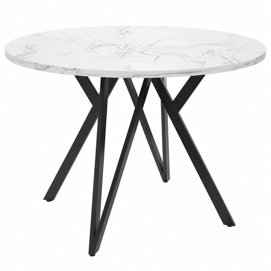 Runder Merax Esstisch 100 cm, 4 Personen, Metallrahmen, verstellbare Beine, MDF-Marmor, für Küche und Wohnzimmer, Weiß/Schwarz