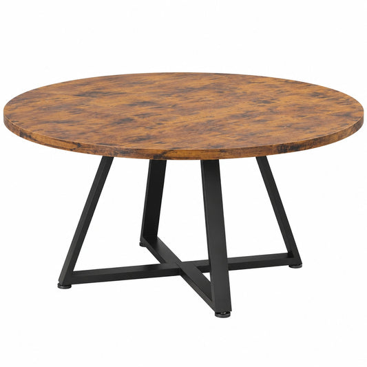 Industrieller Esstisch für 4 Personen, runder Küchentisch mit Metallgestell, platzsparend und stabil, Vintage Braun, 120x120x76cm