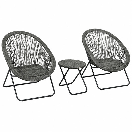 Outsunny 3-teiliges Polyrattan Balkonmöbelset, klappbar, für 2 Personen, wetterfeste Gartenstühle und Tisch, ideal für Garten und Balkon, Grau