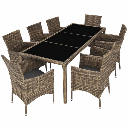 Hochwertiges Rattan Gartenmöbel-Set für 8 Personen, inkl. Schutzhülle und Kissen, wetterfeste Balkonmöbel - Natur/Dunkelgrau