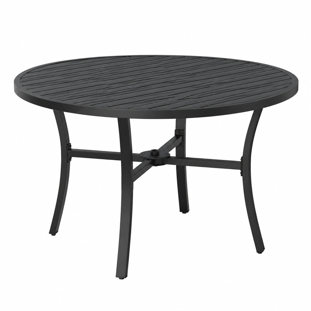 Wetterfester runder Gartentisch mit Schirmloch, Ø 110 cm, für 2-4 Personen, Balkon & Terrasse, Metallrahmen, Schwarz