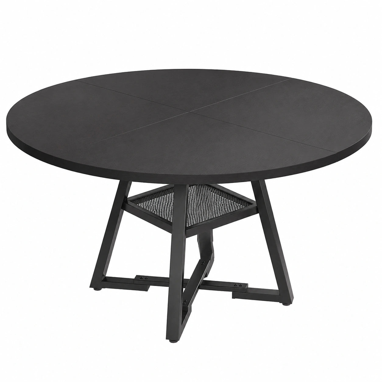 Moderner Esstisch rund für 4-6 Personen, platzsparender Küchentisch aus Holz im Industriestil, Schwarz, 130x130x76cm