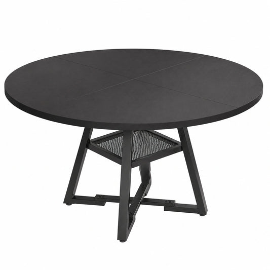 Moderner Esstisch rund für 4-6 Personen, platzsparender Küchentisch aus Holz im Industriestil, Schwarz, 130x130x76cm